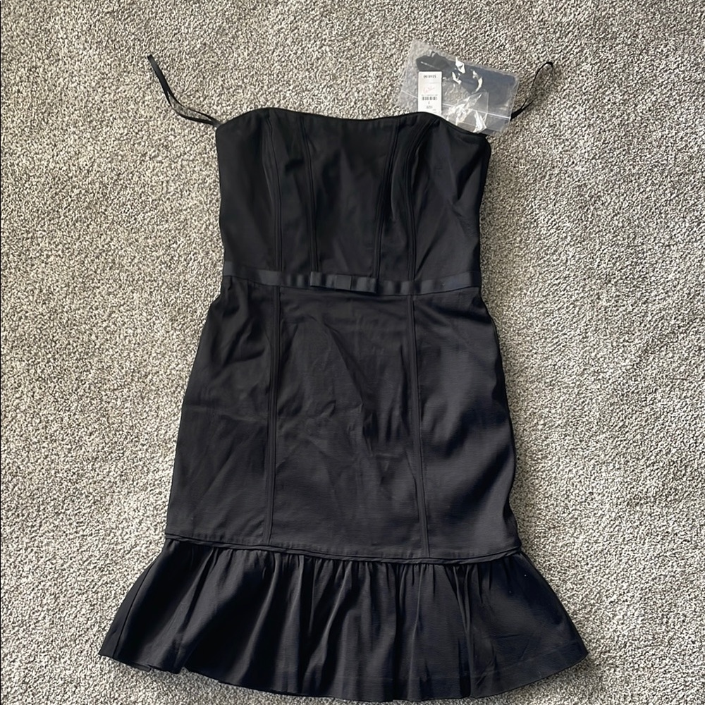 Black Strapless Ruffled Sheath Dress